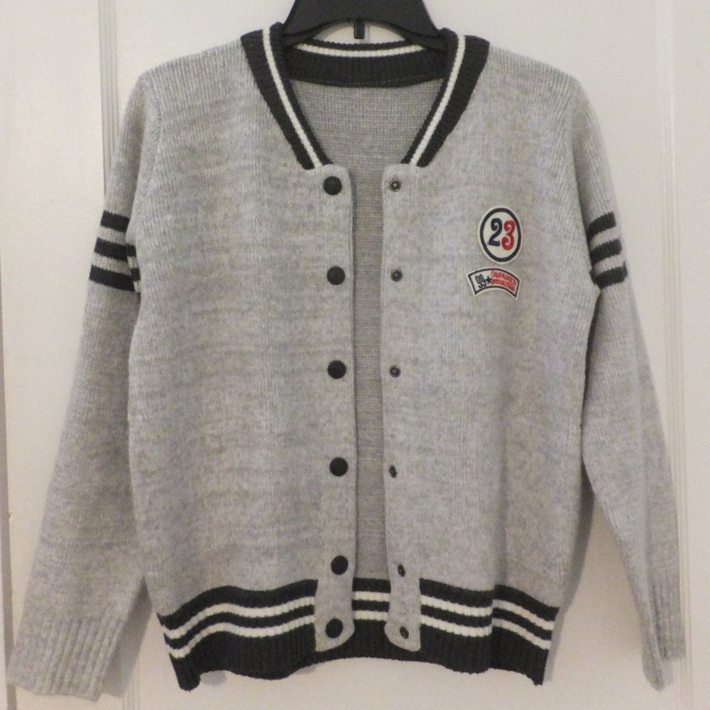 Preppy Varsity Sporty Letterman Gray Coat Jacket